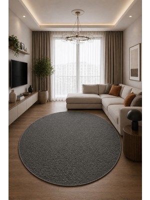 Tch Home Living Lys Bukle Yuvarlak Daire Antrasit Modern Yumuşak Jüt Taban Dokuma Halı Salon Mutfak Oturma Odası Koridor Yolluk Çocuk Odası Halısı 04300