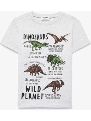 Koton Kısa Kollu Bisiklet Yaka Dinozor Baskılı Tişört