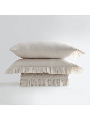 Ecocotton Liora Battal Boy Nevresim Takımı %100 Organik Pamuk Saten El Nakışlı Bej 240X220 cm