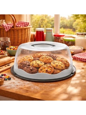 Assess Store Geçmeli Kilitli, Kapaklı ve Saplı Yaş Pasta, Kek Taşıyıcı, Mutfak Saklama Için Yuvarlak, Bpa Içermeyen Kek Fanusu, Börek, Çörek Saklama Kabı,, Turta Taşıma Kutusu (Lacivert)