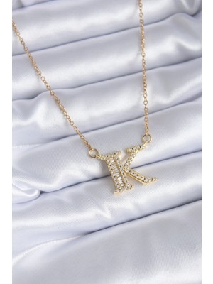 Evimdeyokyok 316L Çelik Gold Renk K Harf Model Zirkon Taşlı Kadın Kolye - TJ-BKO7712 Tdrtr