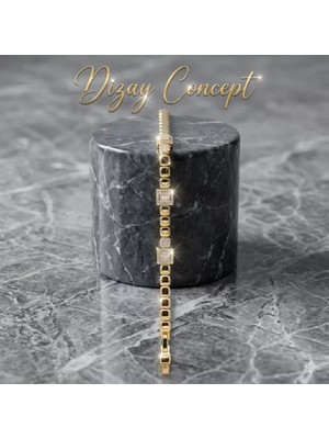 Dizay Concept Baget Taşlı Geometrik Zincir Bileklik-Dz-5
