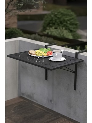 Retodesign Metal Katlanır Balkon Masası 5003 Lazer Kesim 60/40 cm 2 Kişilik Modern Tasarım