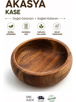 Van Vleck Akasya Ağacından Yapılmış Kase – Doğal Ahşap Çerez, Kahvaltılık ve Sunum Kasesi