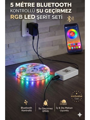 Şerit LED Işık Rgb 5 Metre Hazır Set Tak Çalıştır Kumandalı Adaptörlü Silikonlu