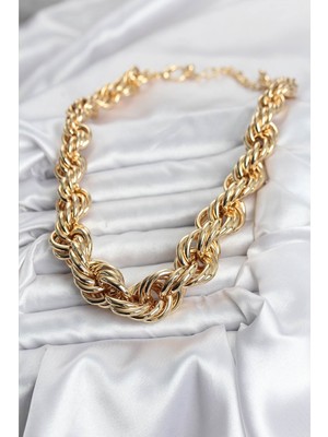 Erdo Ticaret Pirinç Gold Renk Sarmal Halat Model Kadın Kolye