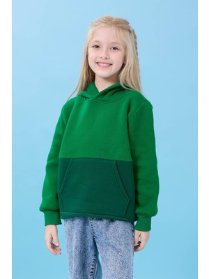 Perendi Unisex Kapüşonlu Kanguru Cepli Renk Bloklu Şardonlu Kışlık Sweatshirt