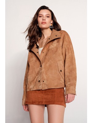 Derimod Sandiego Kadın Camel Oversize Süet Deri Ceket 26SGD565810