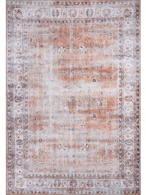 Pera Halı Solgun Turuncu ve Krem Eskitme Çiçekli Vintage Halı - AL159OU