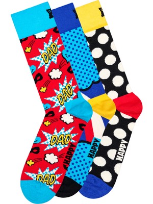 Derimod Happy Socks Erkek Çok Renkli Süper Baba Temalı Pamuklu 3’lü Çorap Seti XFAT08-4300