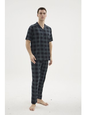 Uslucan Alışveriş Kocabey KKT-26158 Erkek Apaj Yaka Düğmeli Pijama Takımı
