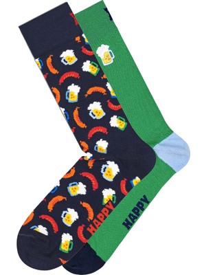 Derimod Happy Socks Erkek Çok Renkli Desenli Pamuklu 2'li Çorap Seti XBEE02-7300
