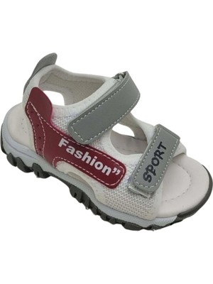 Waka Waka Kids Store Fashion" ve "sport" Yazılı Beyaz Gri Bordo Çocuk Sandalet