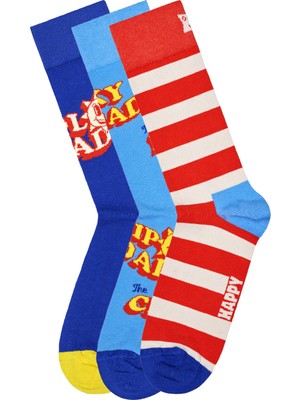 Derimod Happy Socks Erkek Çok Renkli Süper Baba Temalı 3’lü Pamuklu Çorap Seti XFOT08-6300