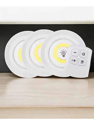 sbodurhome Spot Lamba LED Işık 3'lü Uzaktan Kumandalı Pilli Yapışkanlı Kablosuz