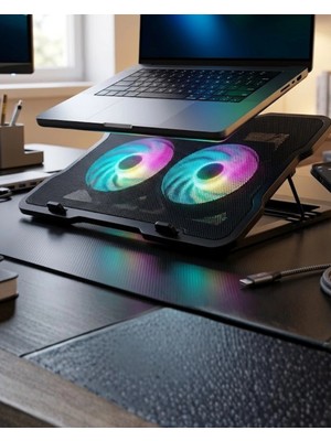 sbodurhome Ayarlanabilir Laptop Soğutucu Çift Fan Rgb Işıklı Sessiz Çalışan