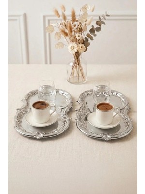 Kitchen Life 2'li Bulut Paslanmaz Çelik Gold Işlemeli Vintage Tepsi,sunum Tepsisi-Şık Servis Tabağı 31 cm