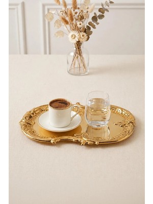 Kitchen Life Bulut Gold Işlemeli Vintage Tepsi,şık Servis Tabağı-Sunum Tepsisi Sunumluk 31 cm