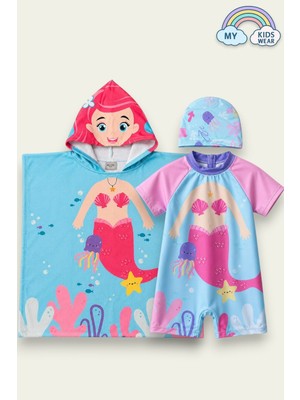 My Kids Wear Kız Çocuk Deniz Kombini 2’li Set – Mayo, Havlu ve Bone 12752