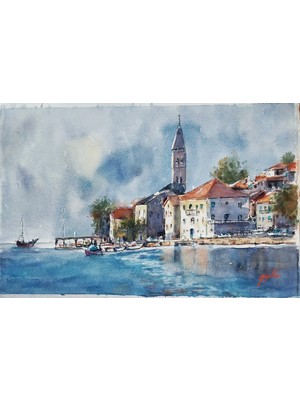 Muguetarts %100 El Emeği Karadağ (Montenegro) Manzara Resmi 56X37 cm Çerçevesiz