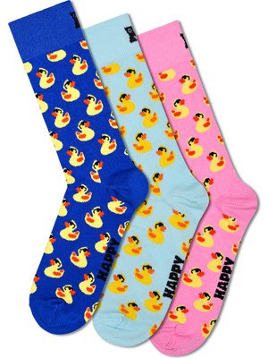 Derimod Happy Socks Erkek Çok Renkli Ördek Desenli Pamuklu 3’lü Çorap Seti P002652