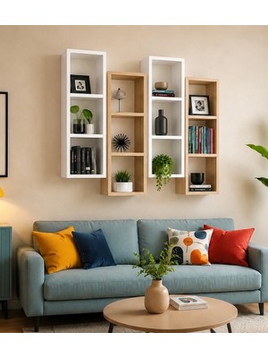 Duvar Rafı Kitaplık Modern 4 Lü Takım Mobilya Cordoba Beyaz