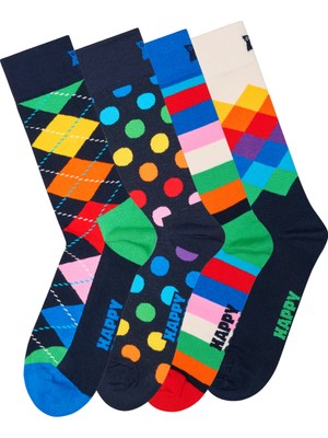 Derimod Happy Socks Erkek Çok Renkli Desenli Pamuklu 4'lü Çorap Seti P003445