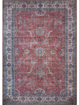 Pera Halı Solgun Kırmızı ve Krem Eskitme Desenli Vintage Halı - AL84OU