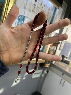 Sıkma Kehribar Tesbih ( Gümüş Püsküllü )
