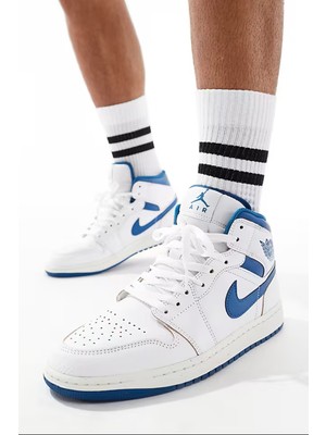 Nike Air Jordan 1 Mid Special Edition Leather Unisex Sneaker Hakiki Deri Bilekli  Günlük Spor Ayakkabı Beyaz