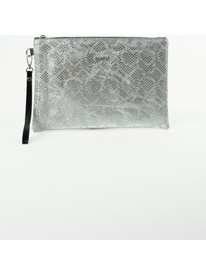 Bahels Kadın Gümüş Parlak Yılan Desen Portföy Clutch Çanta