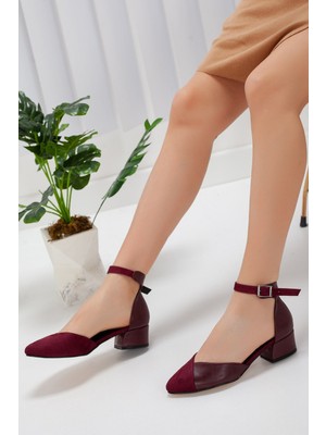 Moda Eleysa Afra Bordo Cilt-Süet Topuklu Ayakkabı
