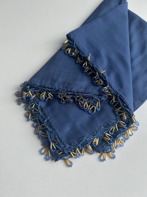 Sümeyye Çeyiz El Emeği El Işi Boncuklu Yazma Tülbent Eşarp 4 Kenar Oyalı 100X100 cm