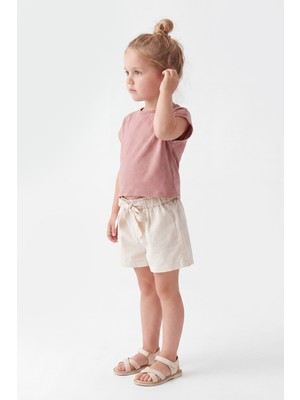 Joy Kids Kız Çocuk %100 Pamuk Kumaş Oversize Kalıp Taşlı Takım (2-5yaş) (Somon)
