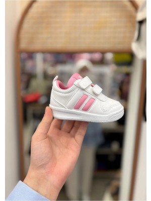 Hbc Bebek Beyaz Pembe Çizgili Ilk Adım Spor Ayakkabı-Pembe
