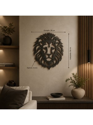 Youday Aslan Kafası Mdf Duvar Dekoru 35X30 cm Siyah Modern Lazer Kesim Duvar Süsü Salon Koridor Ofis Tablosu