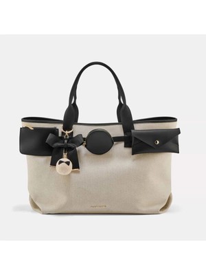 Black Ribbon Vera Büyük Boy Kadın Omuz Çantası - Maxi Tote Bag Beyaz