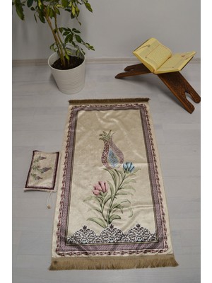 Bilenler Çantalı Fermuarlı Lale Desenli Seccade Lila L005