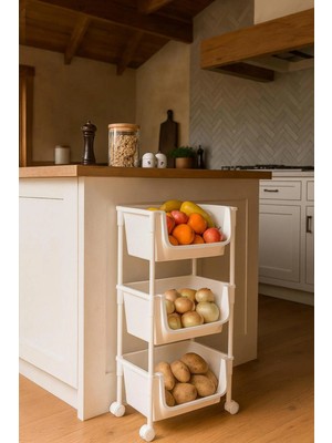 Kitchen Life 3 Katlı Tekerlekli Organizer Raf Oyuncak Dolabı,mutfak Rafı , Banyo Rafı, Kiler Düzenleyici Sepet