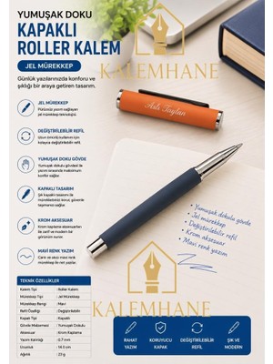 Kalemhane Kişiye Özel Mat Pastel Renk Ahşap Kutulu Roller Kalem ( Turuncu )