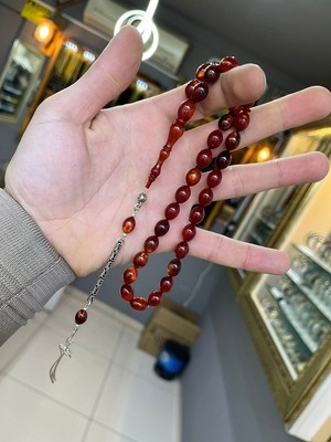 Sıkma Kehribar Tesbih ( Gümüş Püsküllü )