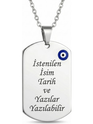 Takı Dükkanı Kişiye Özel Yazı Yazılabilir Nazar Boncuk Detaylı Paslanmaz Çelik Kolye ECK65