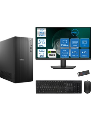 Dell Tower ECT1250 Intel Core I3 14100 40GB Ddr5 4tb SSD 4GB/T1000 23.8" Mon WIN11PRO Kurumsal Masaüstü Bilgisayar T1003ECT125014M23P16 + Zettausb
