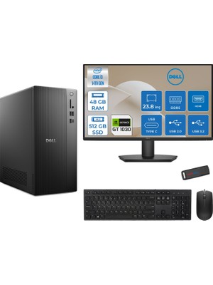 Dell Tower ECT1250 Intel Core I3 14100 48GB Ddr5 512GB SSD 4GB/GT1030 23.8" Mon WIN11HOME Kurumsal Masaüstü Bilgisayar 10303ECT125014M23H17 + Zettausb