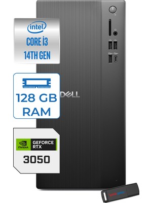Dell Tower ECT1250 Intel Core I3 14100 128GB Ddr5 512GB SSD 6GB/RTX3050 Freedos Kurumsal Masaüstü Bilgisayar 30503ECT125014F26 + Zettausb