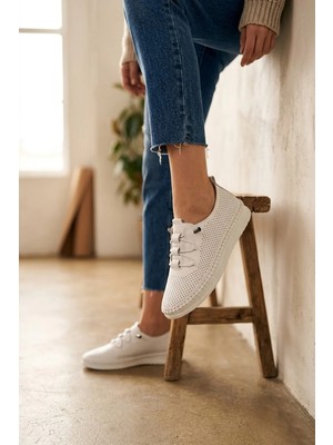 Ayakkabı Fuarı Elit MSL052 Kadın Hakiki Deri Casual Ayakkabı Beyaz