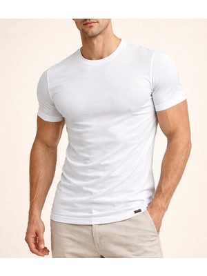 QS Erkek Düz Pamuklu Likralı Tişört Rahat Terletmez