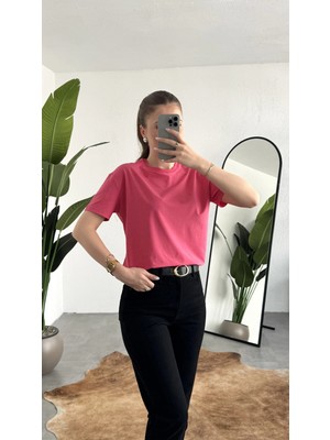 Asfa Moda Kadn Pembe Bisiket Yaka Kısa Kollu Full Likralı Esnek Bluz Body