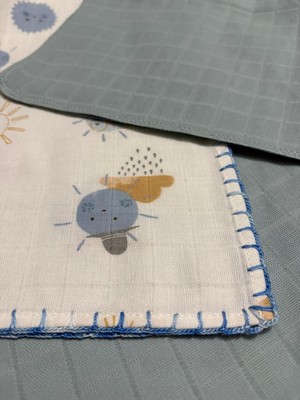 Cika %100 Pamuklu 2 Katlı Kare Müslin Kumaş Mavi Güneş Muslin Kundak ve Mendilseti