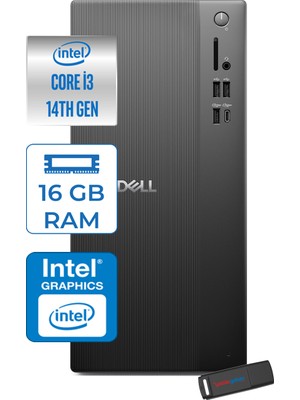 Dell Tower ECT1250 Intel Core I3 14100 16GB Ddr5 1tb SSD UHD Graphics 730 Freedos Kurumsal Masaüstü Bilgisayar 3ECT125014F02 + Zettausb
